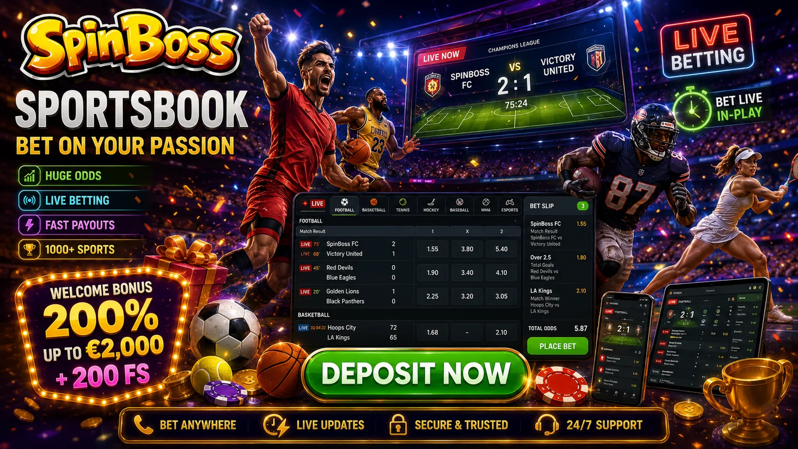 SpinBoss Sportsbook with live in-play betting